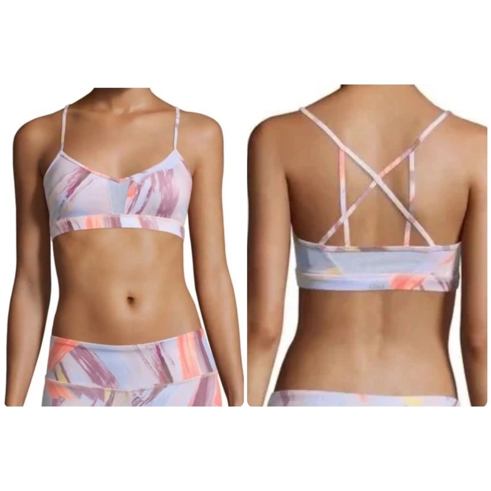 ALO Yoga Pastel Brushstroke Strappy Sports Bra - Pink, Lavender, Peach